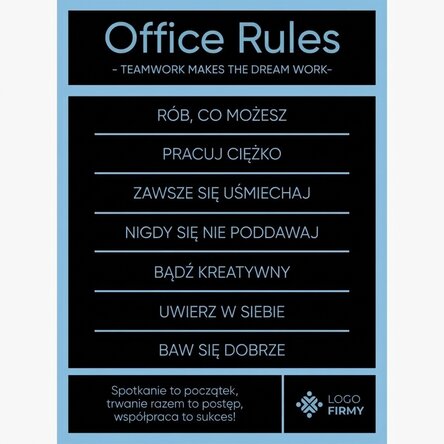 Spersonalizowany plakat z tekstem i logo – Office Rules