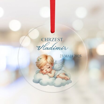 Okrągła ozdoba z indywidualnym napisem – chrzest