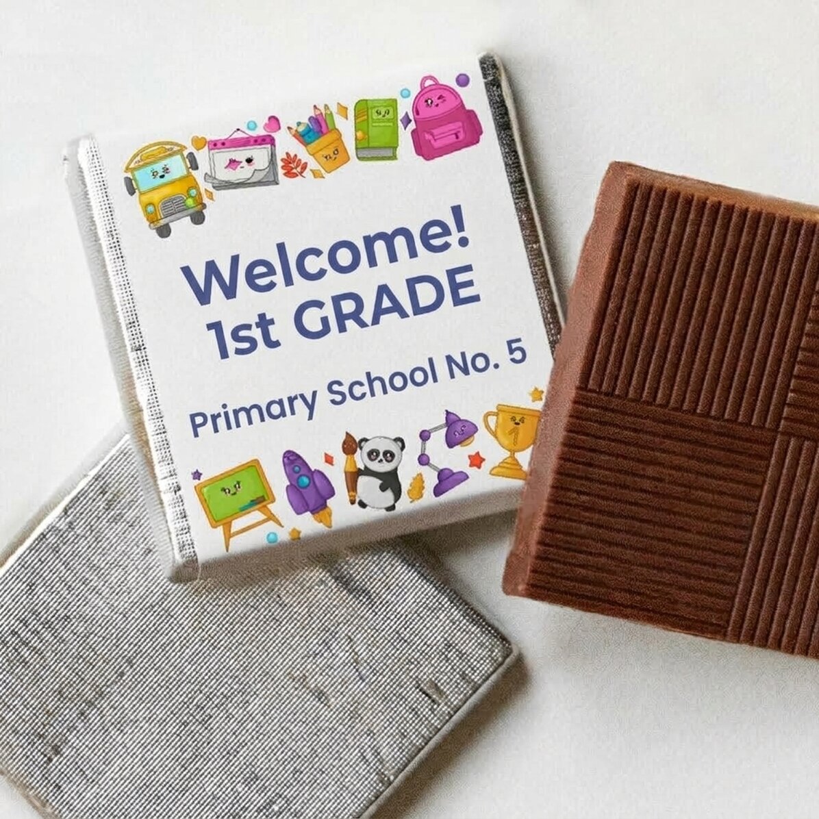 Mini czekoladka z indywidualnym napisem – Welcome school