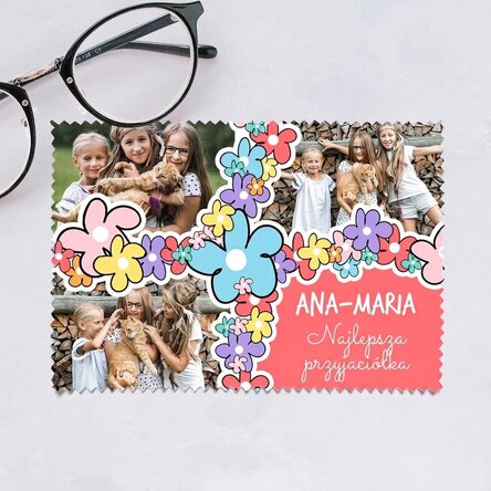 Spersonalizowana ściereczka z 3 zdjęciami do czyszczenia ekranów/okularów – Doodle flowers