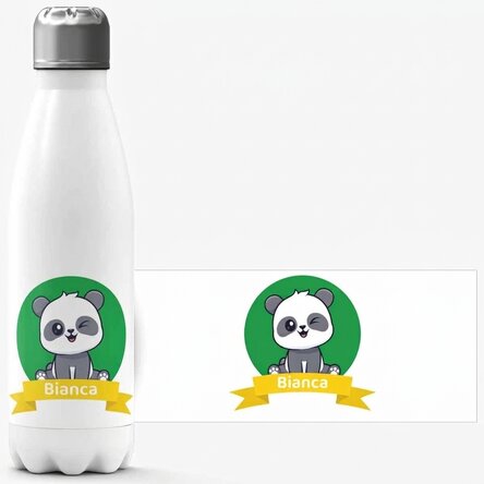 Termos z białą podstawą z imieniem na zamówienie – Cute Panda