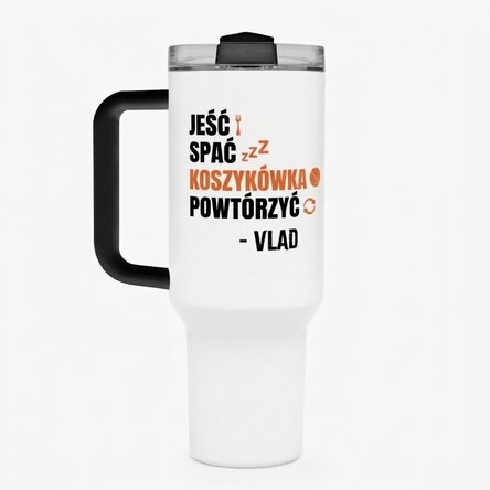 Termos z uchwytem i słomką, spersonalizowany imieniem – Koszykówka