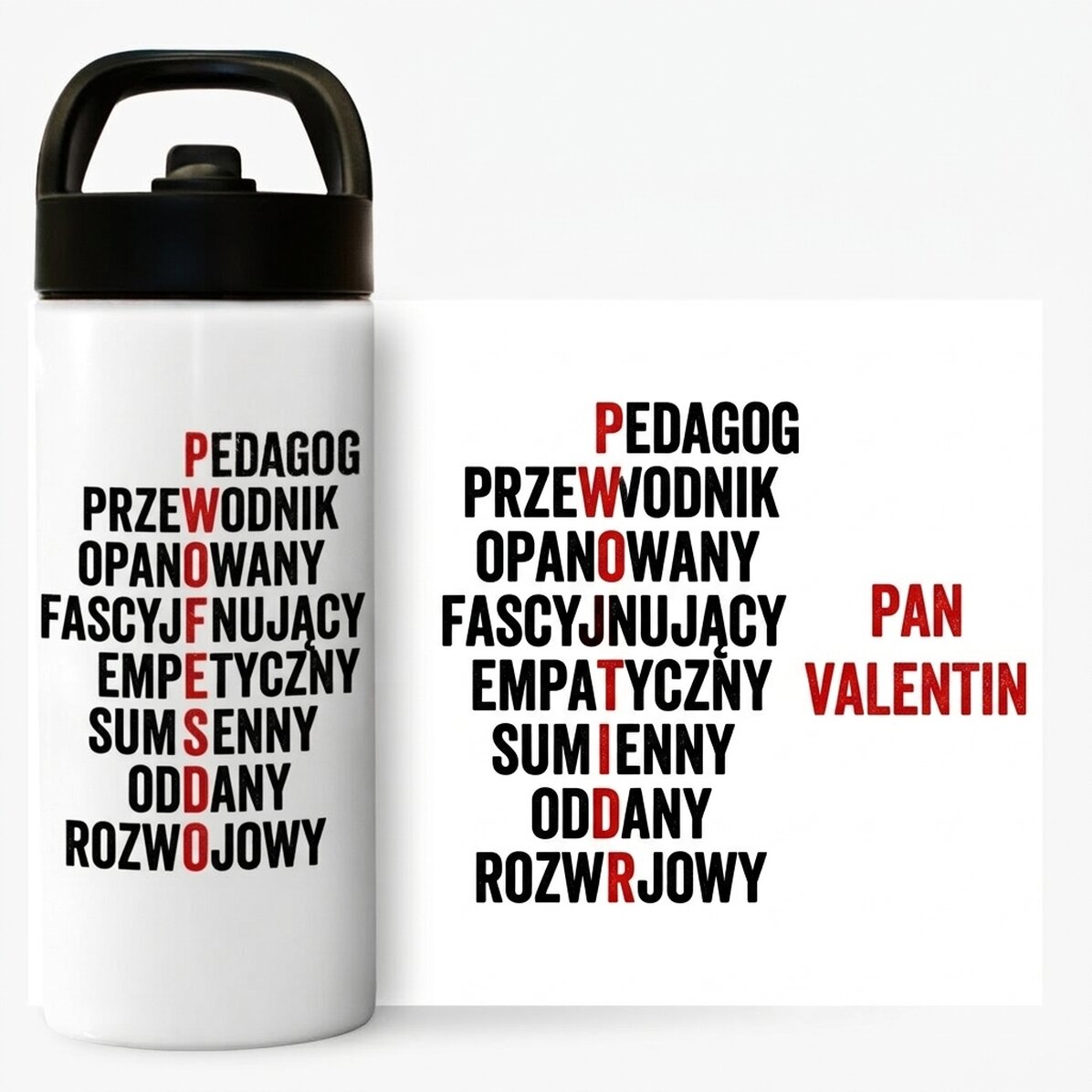 Termos z uchwytem i słomką, spersonalizowany imieniem – Nauczyciel