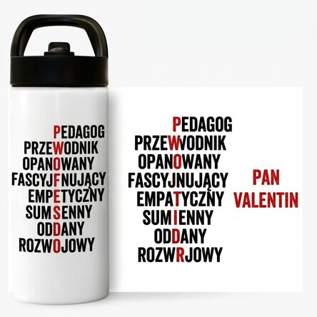 Termos z uchwytem i słomką, spersonalizowany imieniem – Nauczyciel