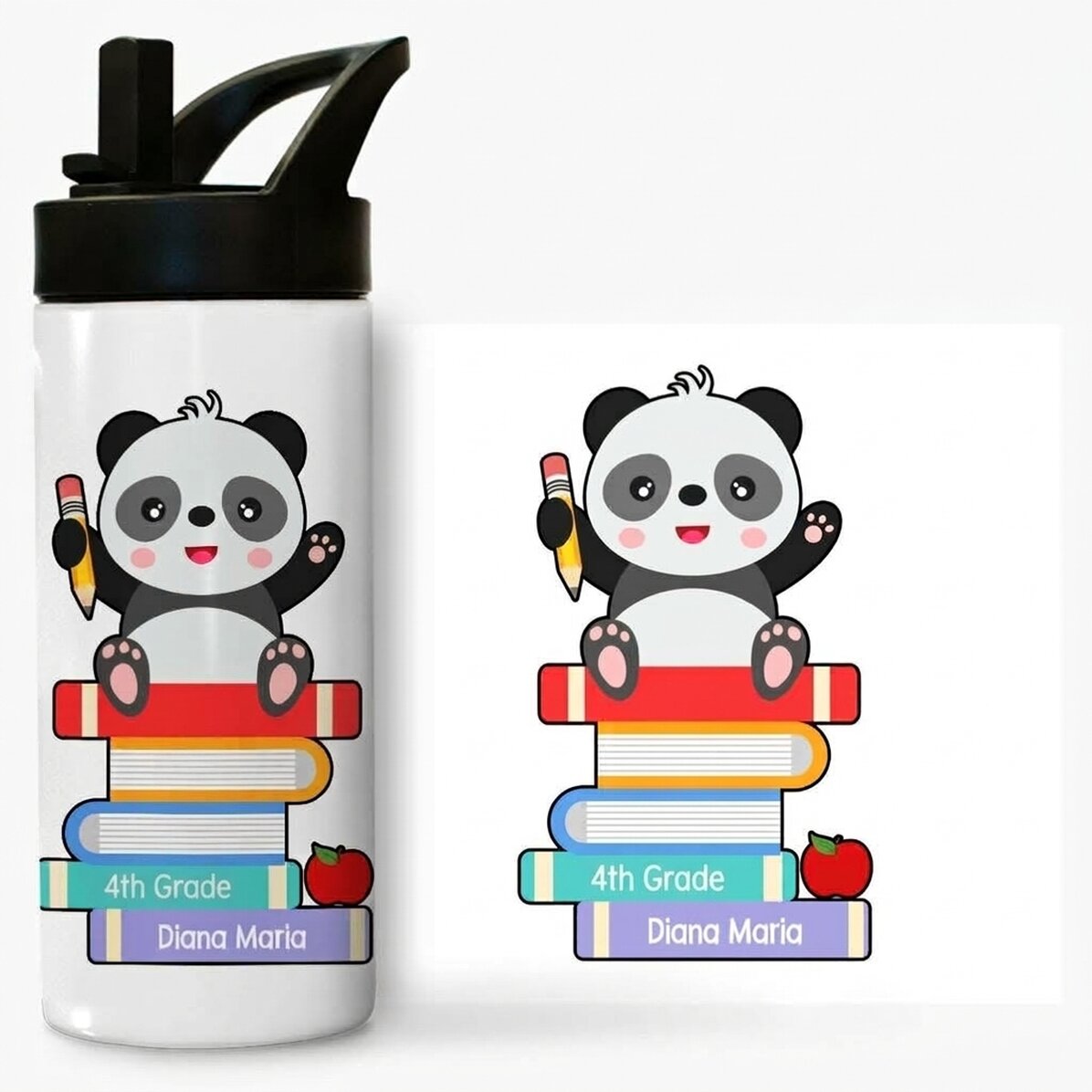 Termos z uchwytem i słomką, spersonalizowany z napisem – Cute Panda