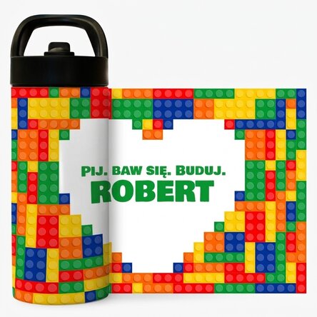 Termos z uchwytem i słomką, spersonalizowany imieniem – Lego