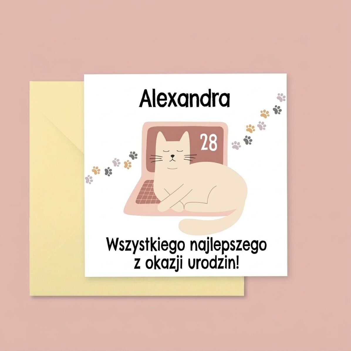 Spersonalizowana kwadratowa kartka z napisem – Cat