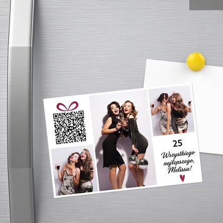 Magnes 15 x 10 cm z indywidualnym nadrukiem tekstu, zdjęć i kodu QR – Wszystkiego najlepszego z okaz