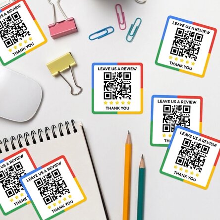 Zestaw 12 naklejek (samoprzylepnych etykiet) z indywidualnym nadrukiem i kodem QR – Napisz o nas rec