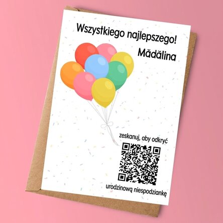 Spersonalizowana karta z tekstem i kodem QR – Odkryj niespodziankę