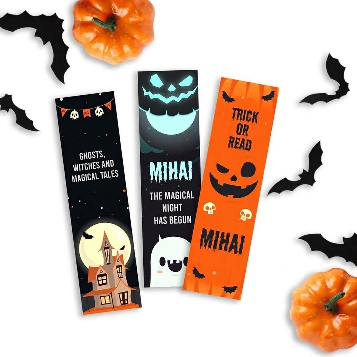 Zestaw 3 spersonalizowanych zakładek z napisem – „Trick or read”