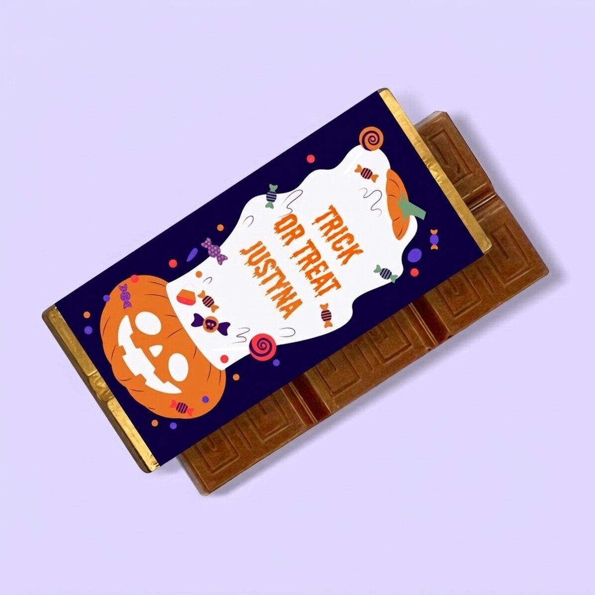 Mini tabliczka czekolady z indywidualnym napisem – „Trick or treat”