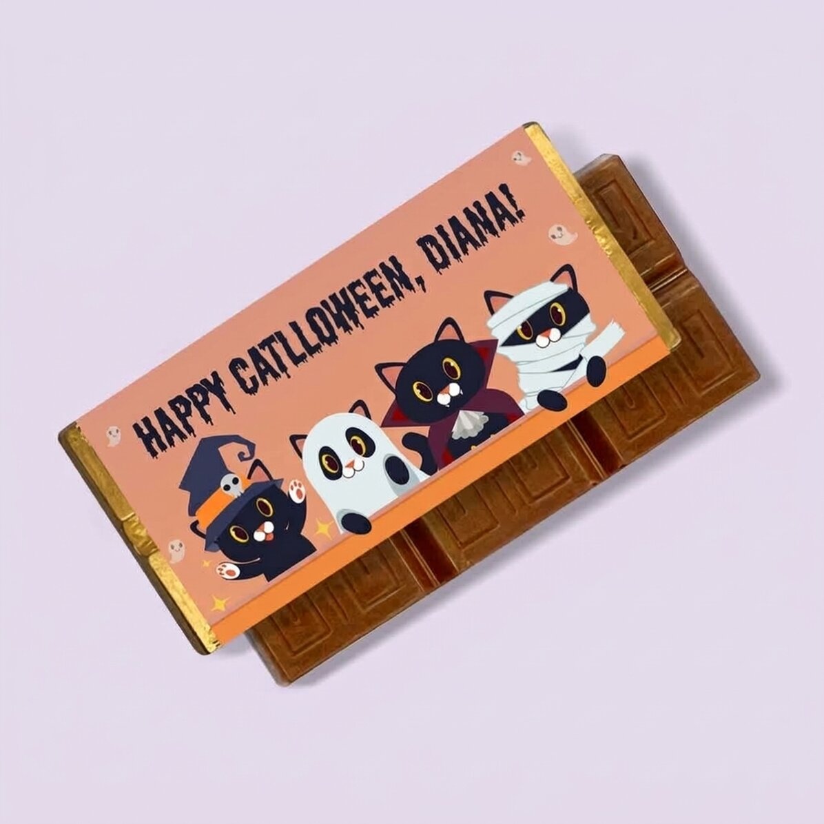 Mini tabliczka czekolady z indywidualnym napisem – Catlloween