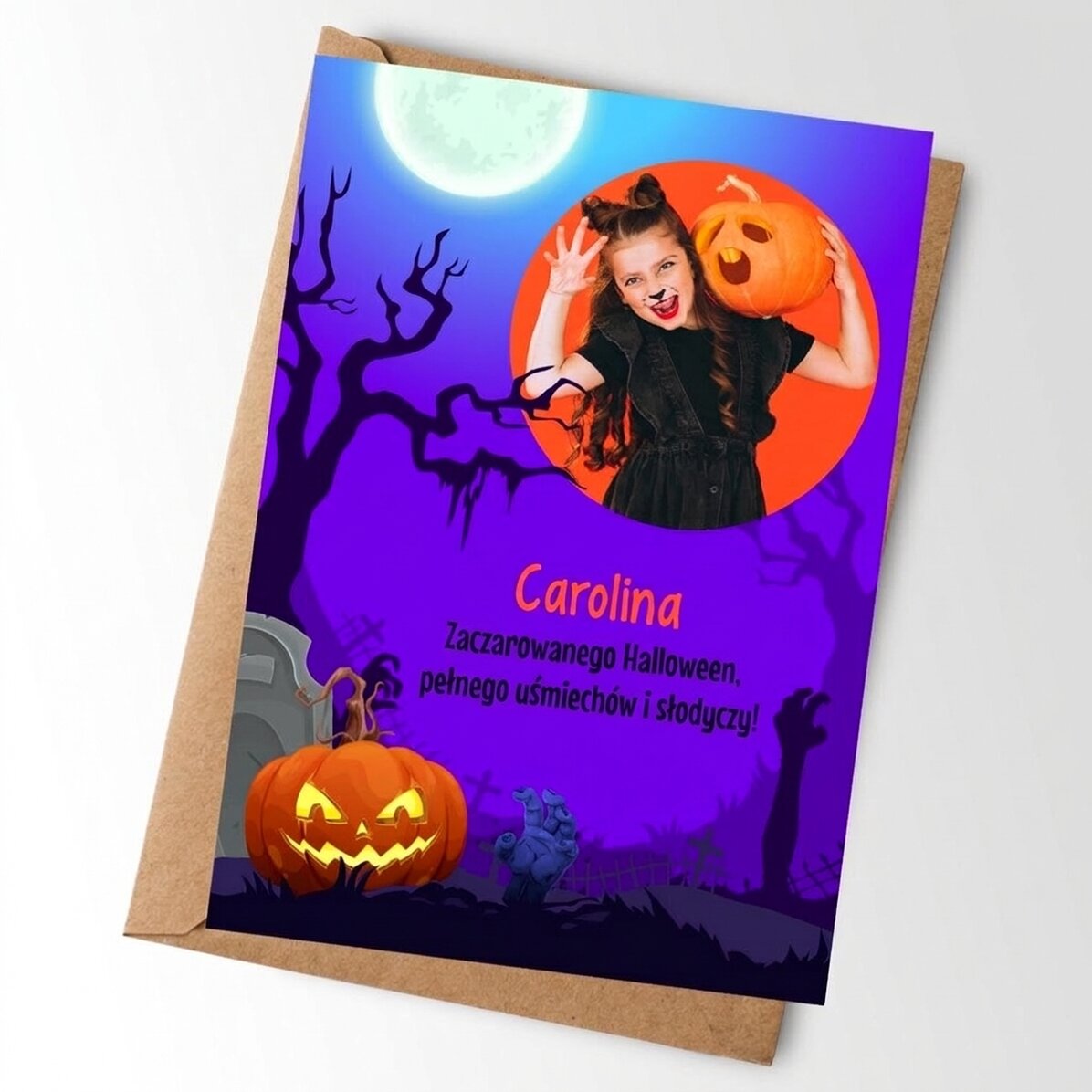 Spersonalizowana kartka z tekstem i zdjęciem – Halloween
