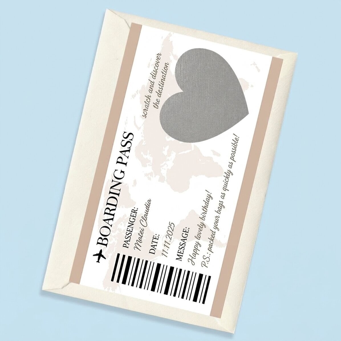 Spersonalizowana karta zdrapkowa z napisem – karta pokładowa