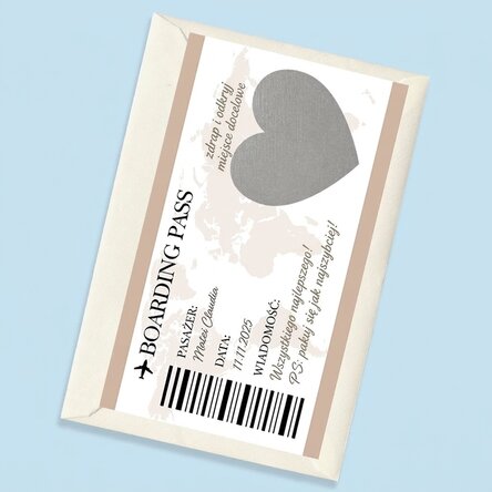 Spersonalizowana karta zdrapkowa z napisem – karta pokładowa