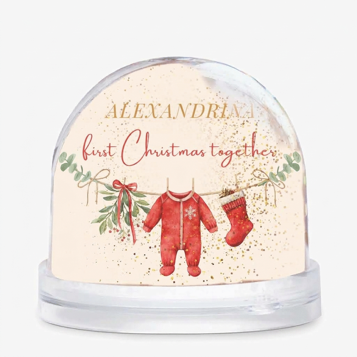 Spersonalizowana kula biurkowa z napisem i zdjęciem – First Christmas