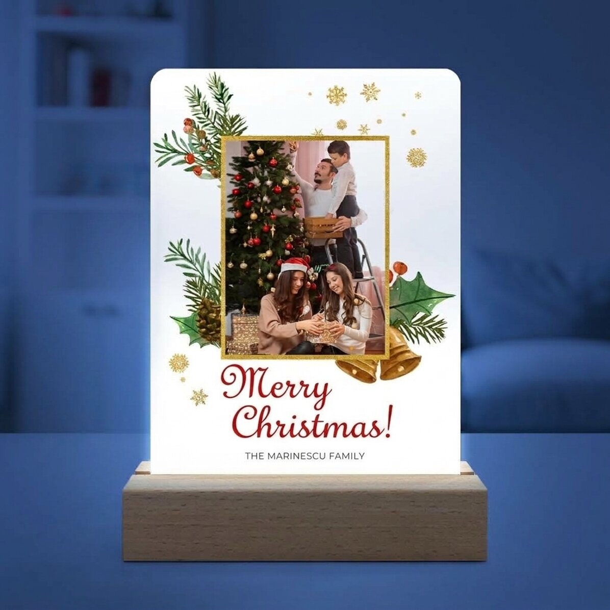 Spersonalizowana lampka nocna LED ze zdjęciem i napisem – Glitter Frame