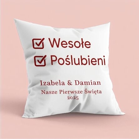 Spersonalizowana poduszka z napisem – „Our First Christmas”