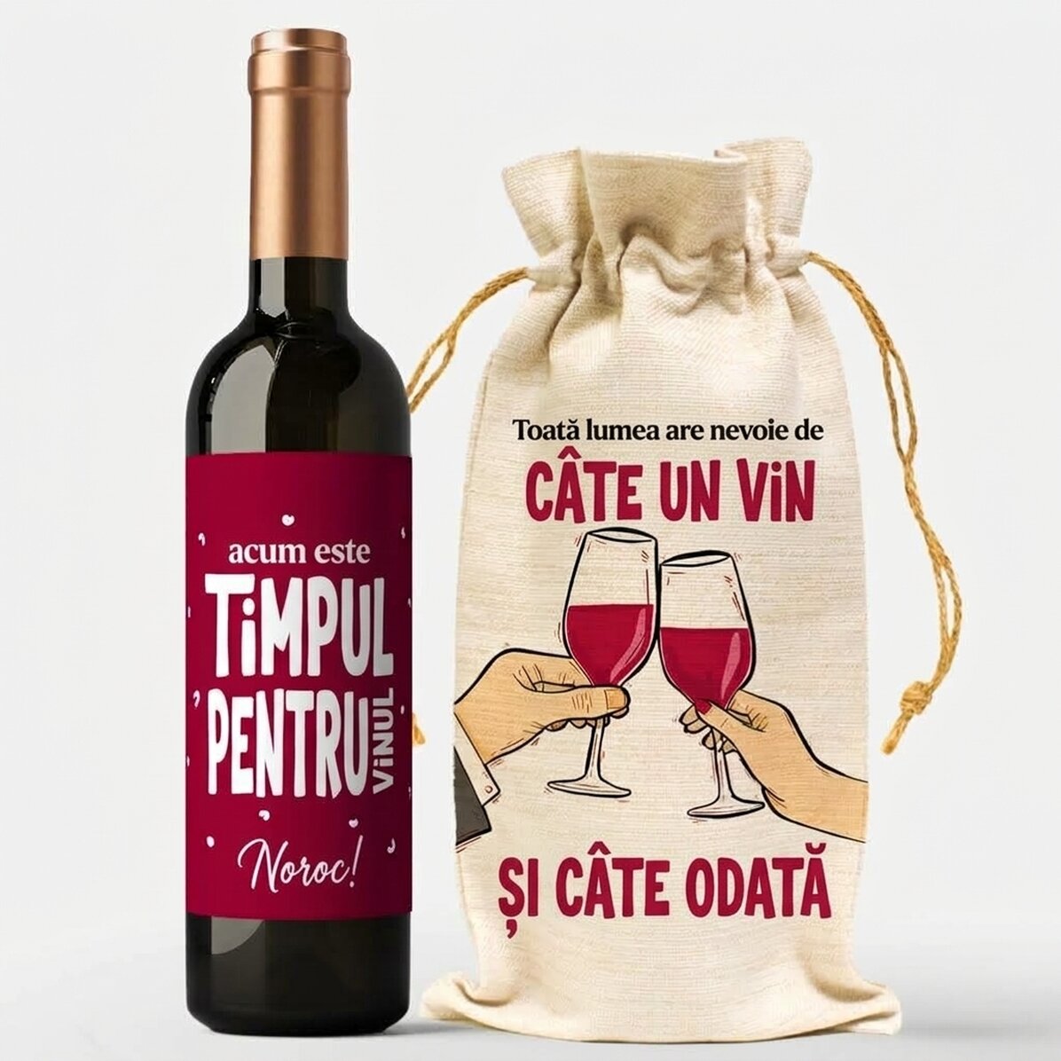 Zestaw upominkowy: butelka i woreczek na wino – Wine o