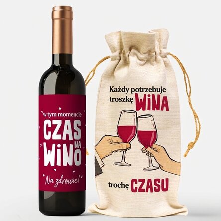 Zestaw upominkowy: butelka i woreczek na wino – Wine o