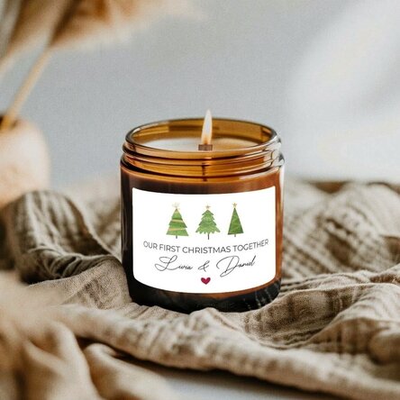 Small scented candle with personalised text - First Christmas
