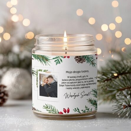 Duża świeca zapachowa z personalizowanym zdjęciem i napisem – Winter Magic