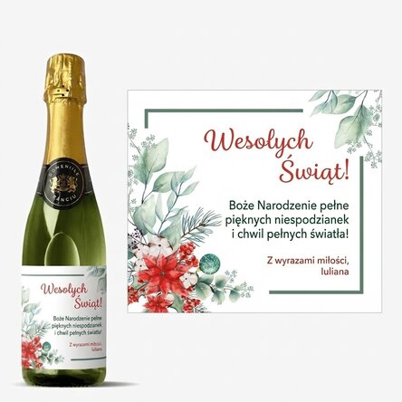 Średnia butelka wina musującego z indywidualnym napisem – Boże Narodzenie