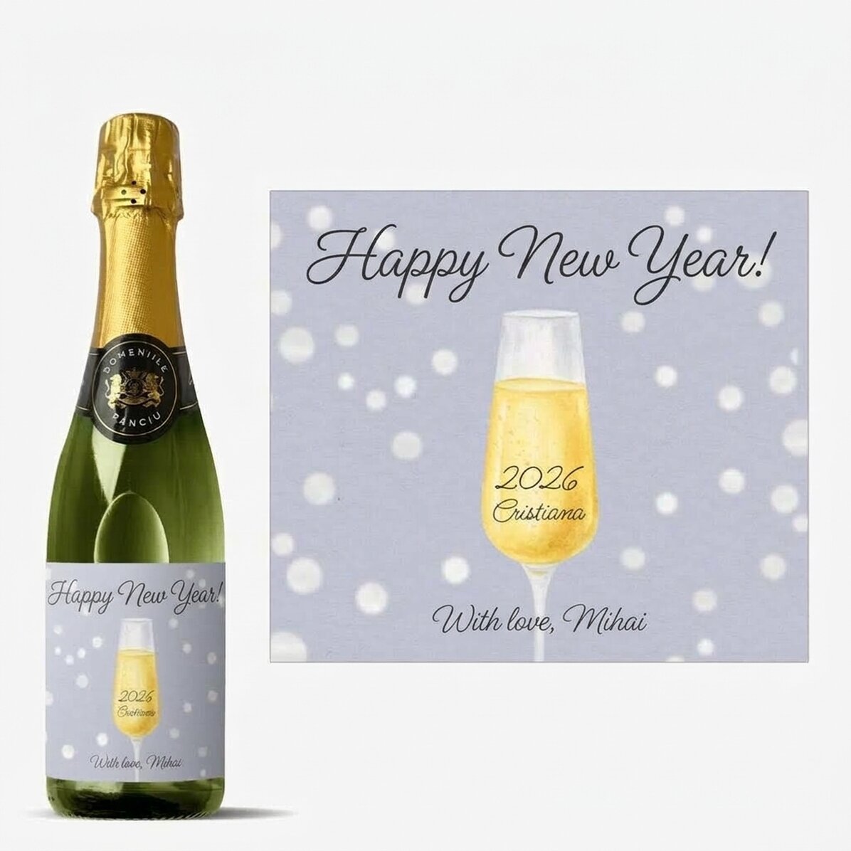 Średniej wielkości kieliszek do wina musującego z indywidualnym napisem – Champagne Glass