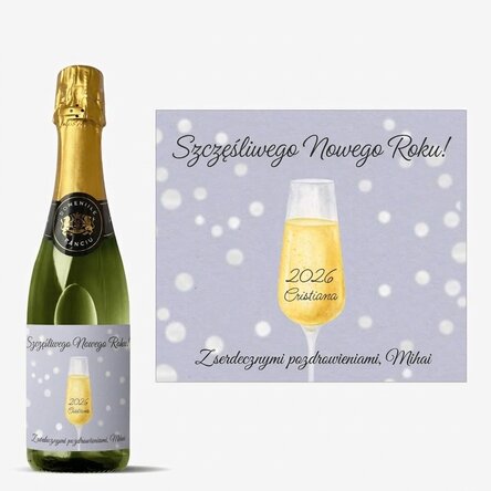 Średniej wielkości kieliszek do wina musującego z indywidualnym napisem – Champagne Glass