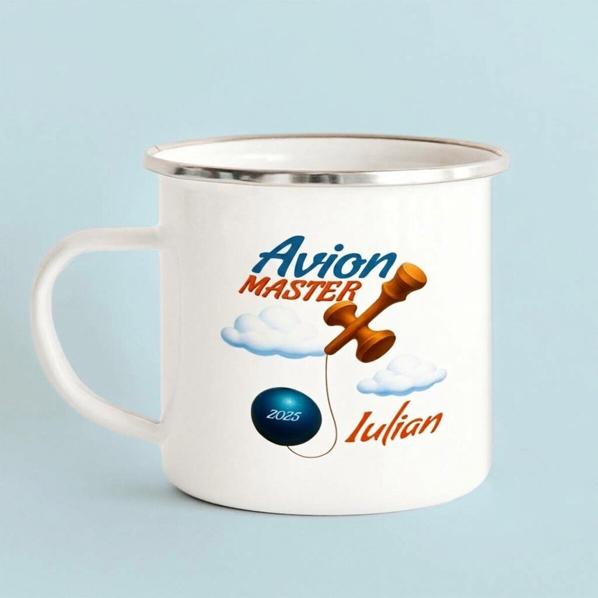 Emaliowany kubek metalowy z imieniem dla dzieci – Airplane Master