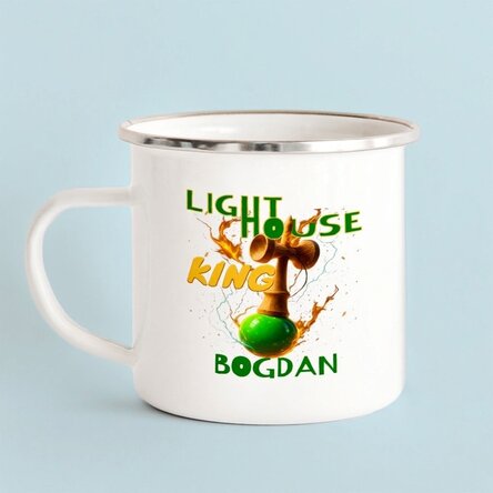 Emaliowany kubek metalowy z imieniem dla dzieci – Lighthouse King