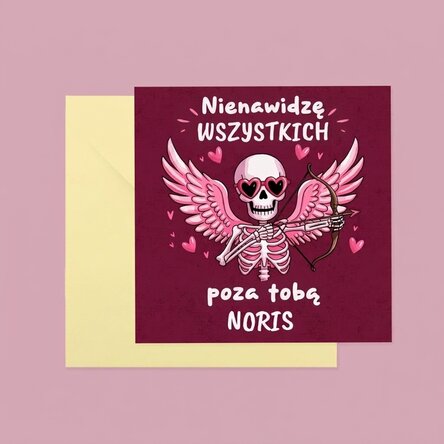 Spersonalizowana kwadratowa kartka z napisem – „Nienawidzę wszystkich”