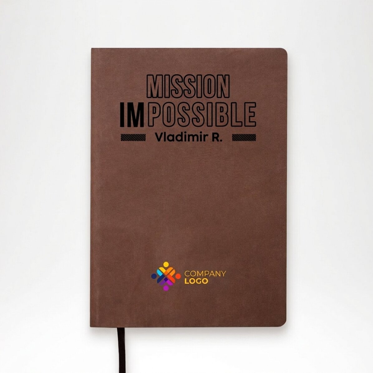 Spersonalizowany, kolorowy notes skórzany z logo i imieniem – Mission possible