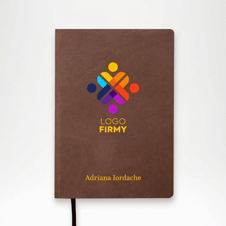 Spersonalizowany, kolorowy notes skórzany z logo i napisem