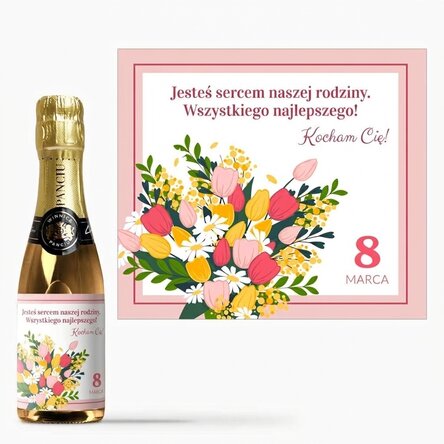 Mała buteleczka wina musującego z indywidualnym napisem – Kwiaty