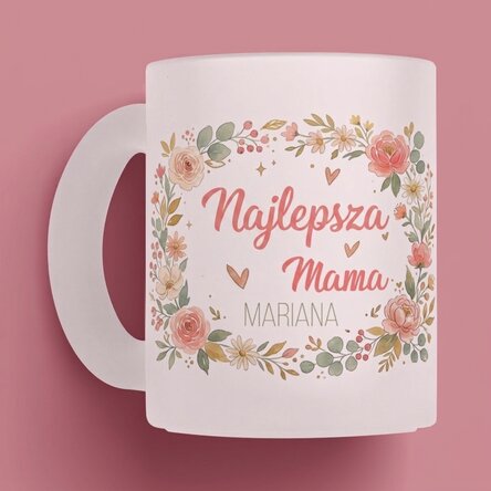 Szklany kubek z matowym wykończeniem z indywidualnym napisem – Najlepsza mama
