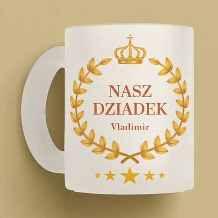 Szklany kubek z matowym wykończeniem z indywidualnym napisem – Nasz dziadek