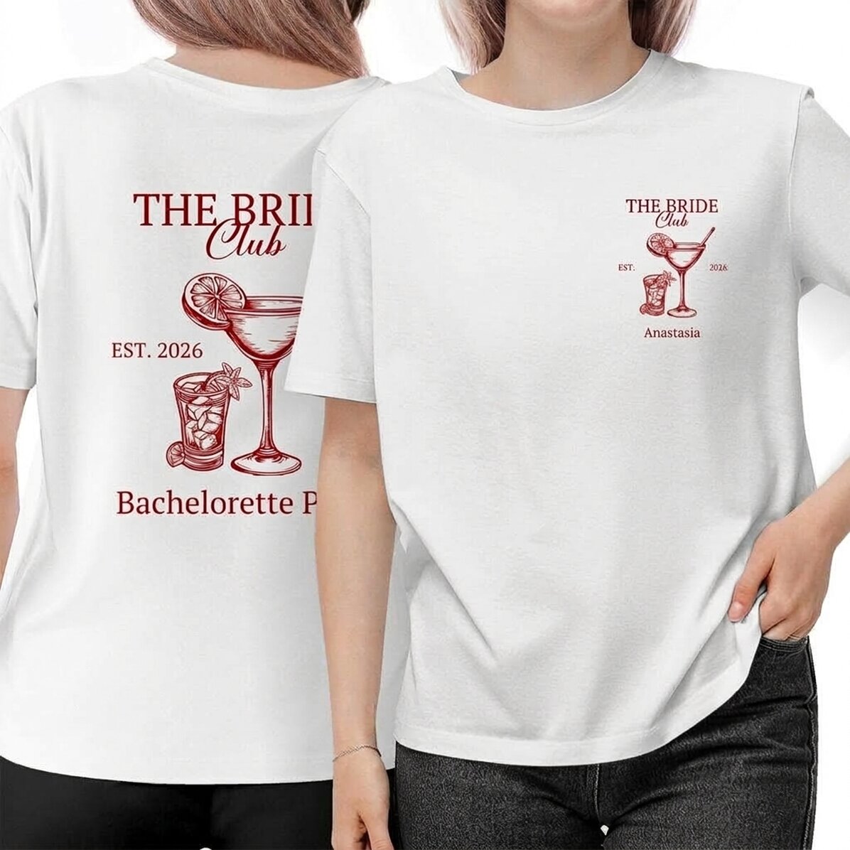 Koszulka bawełniana z nadrukiem po obu stronach – The Bride Club