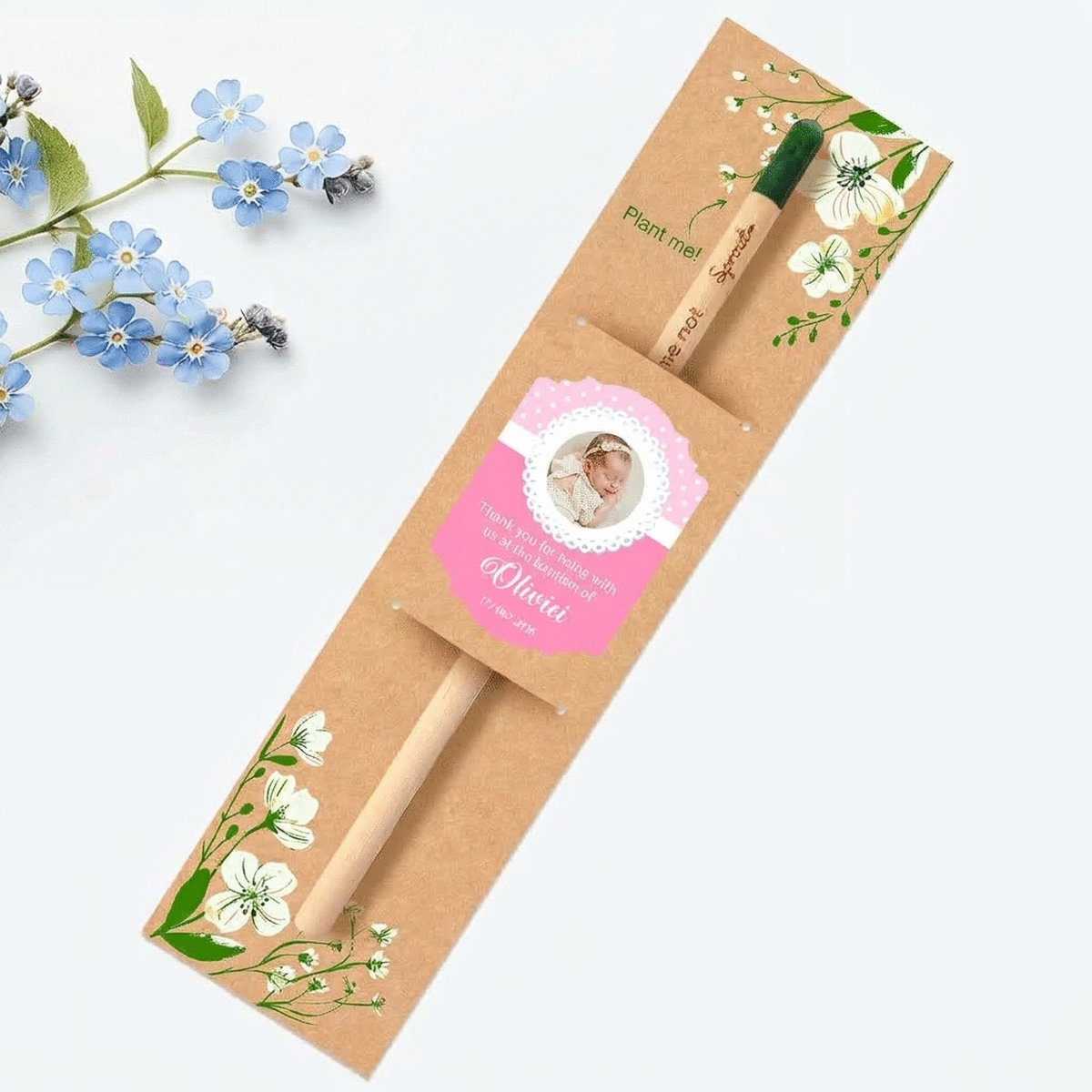Spersonalizowany ołówek do sadzenia ze zdjęciem i napisem – pamiątka z chrztu