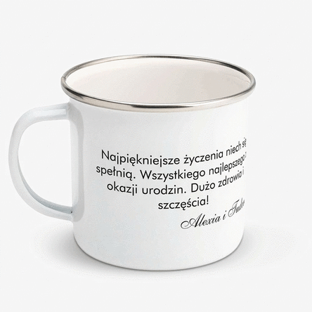 Emaliowany kubek metalowy z indywidualnym napisem