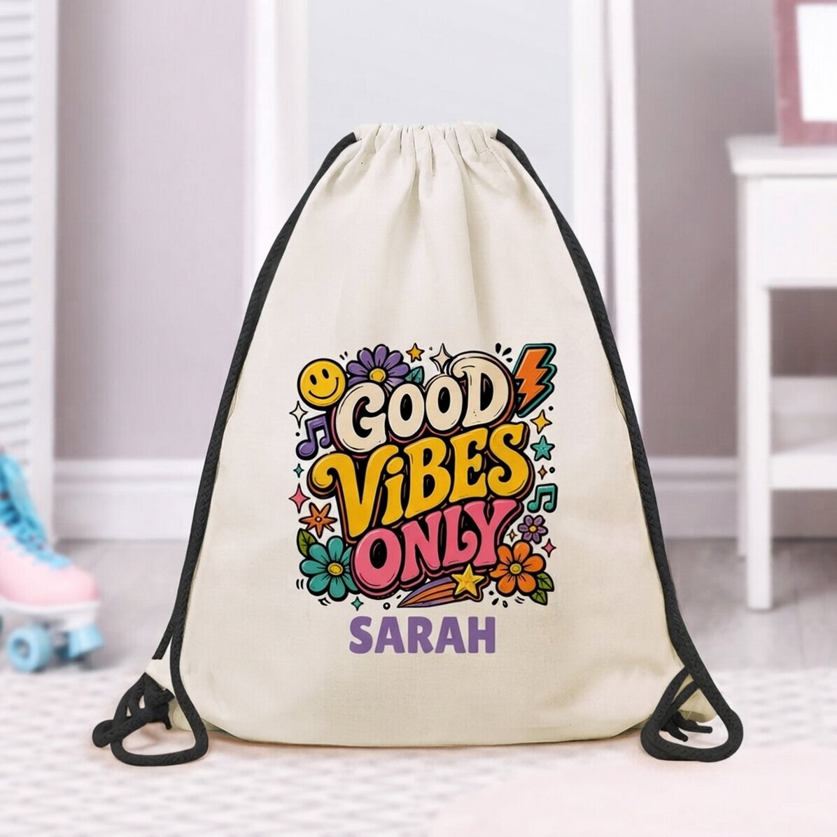 Plecak z indywidualnym nadrukiem – Good vibes only