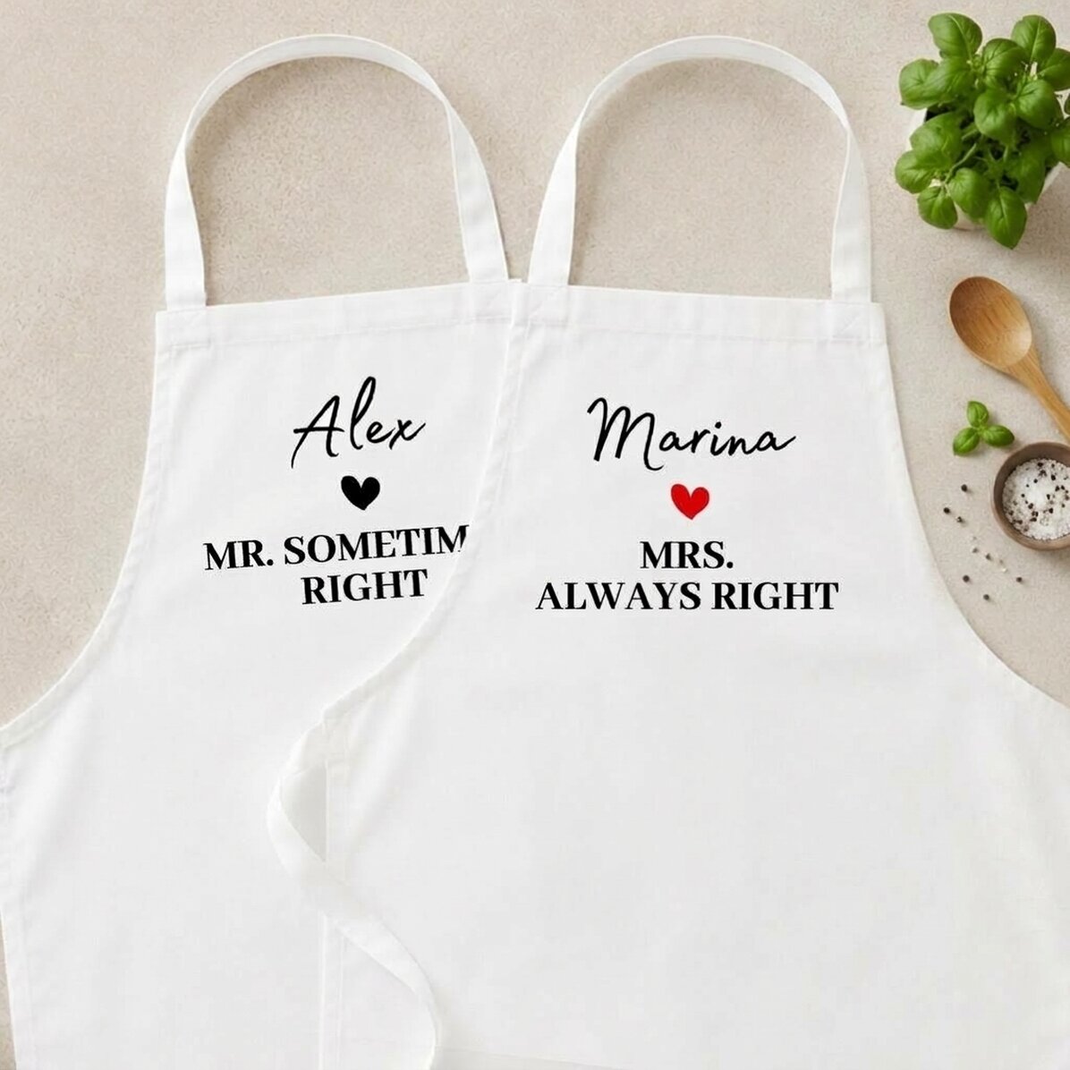 Fartuchy na zamówienie dla pary – Mrs & Mr Right