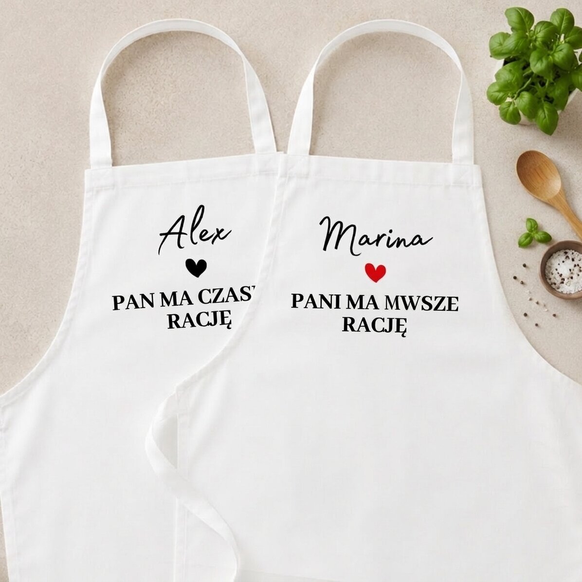 Fartuchy na zamówienie dla pary – Mrs & Mr Right