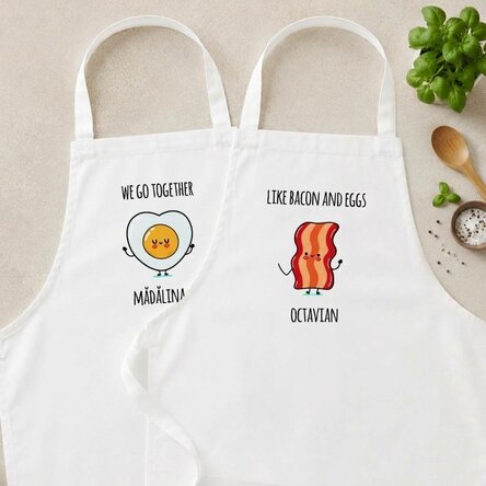 Spodnie na zamówienie dla pary z zabawnym napisem – „Bacon and eggs”