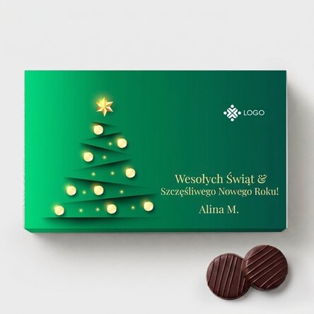 Pudełko cukierków z kremem z indywidualnym logo i napisem – Choinka bożonarodzeniowa