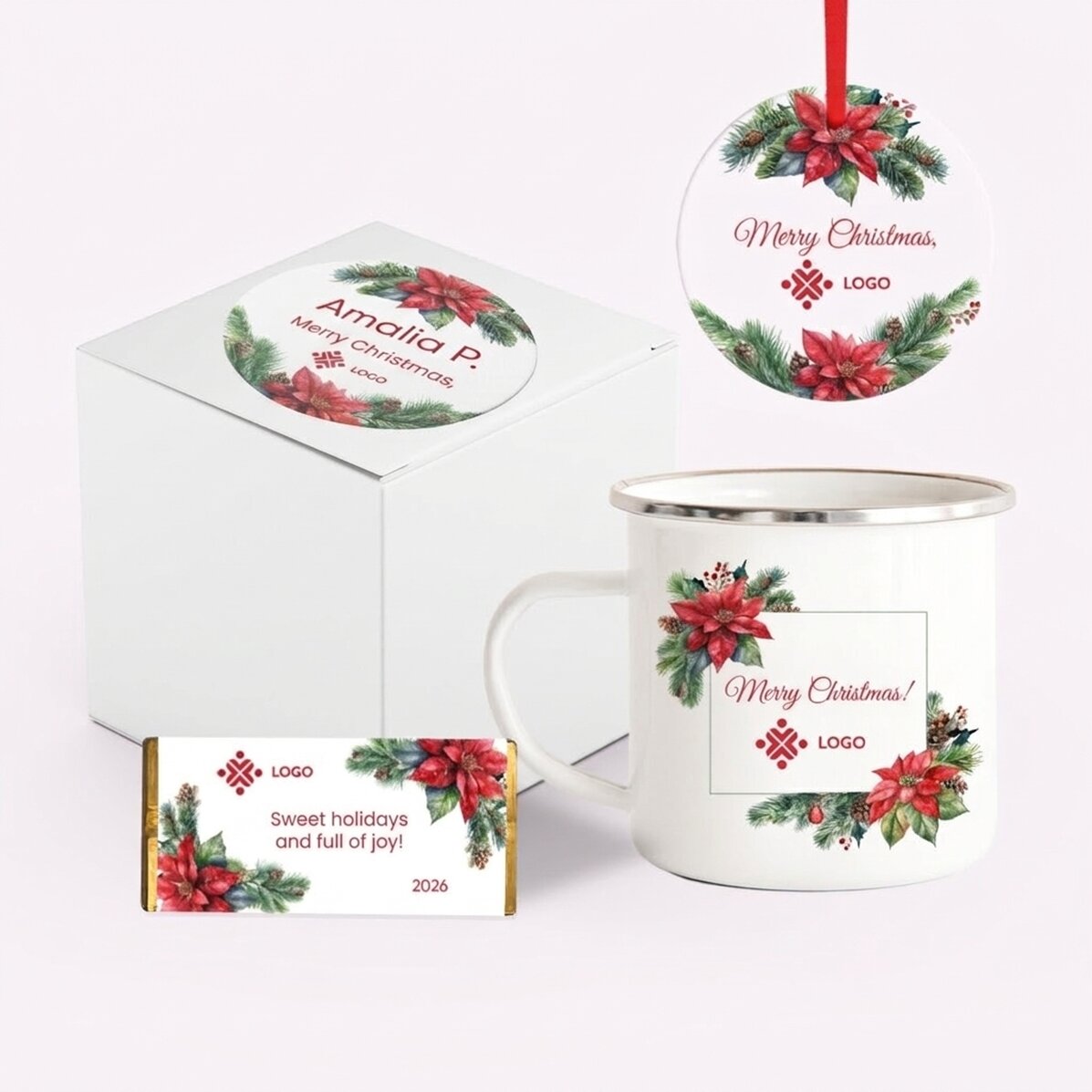 Spersonalizowany zestaw prezentowy na Boże Narodzenie z logo i dedykacją – Christmas
