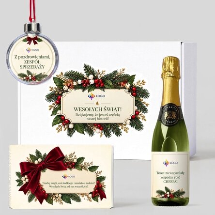 Pudełko upominkowe – „Christmas time” z produktami spersonalizowanymi z logo i napisem