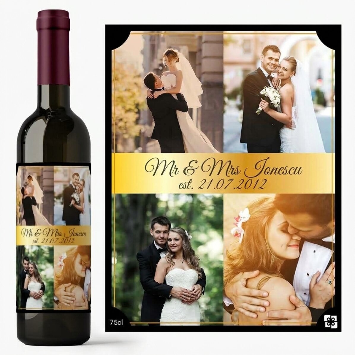Wino z indywidualnym nadrukiem z 4 zdjęciami dla pary