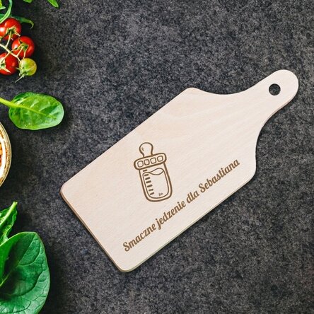 Mini deska do krojenia z personalizacją – Butelka dla niemowląt